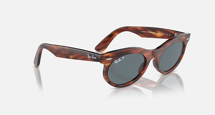 Ray-Ban WAYFARER OVAL Striped Havana with Dark Blue Polarized Solid Color lenses - Alternative
