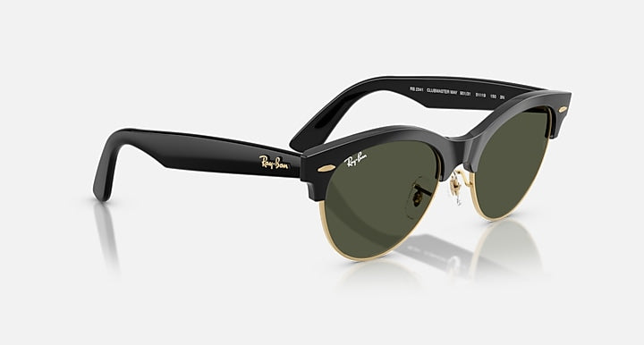 Ray-Ban CLUBMASTER WAY Black On Gold; Black with Green Solid Color lenses - Alternative