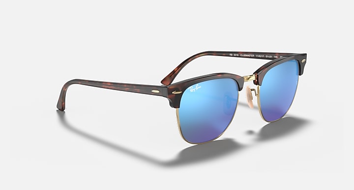 Ray-Ban CLUBMASTER FLASH LENSES Havana On Gold with Blue Flash Solid Color - Mirror lenses - Alternative