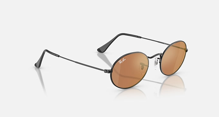 Ray-Ban OVAL FLAT LENSES Black with Brown Mirror Gold Solid Color - Mirror lenses - Alternative