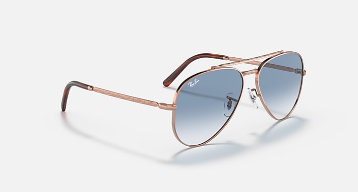 Ray-Ban NEW AVIATOR Rose Gold; Pink Gold with Clear Blue Gradient lenses - Alternative