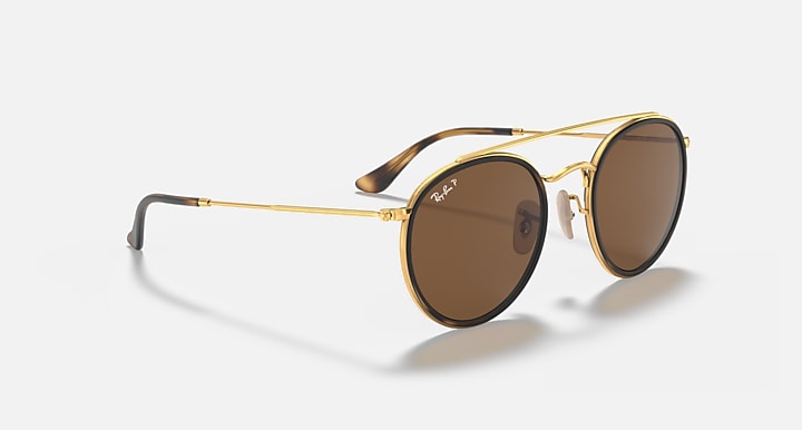Ray-Ban ROUND DOUBLE BRIDGE Arista Gold with Brown Polarized Solid Color lenses - Alternative