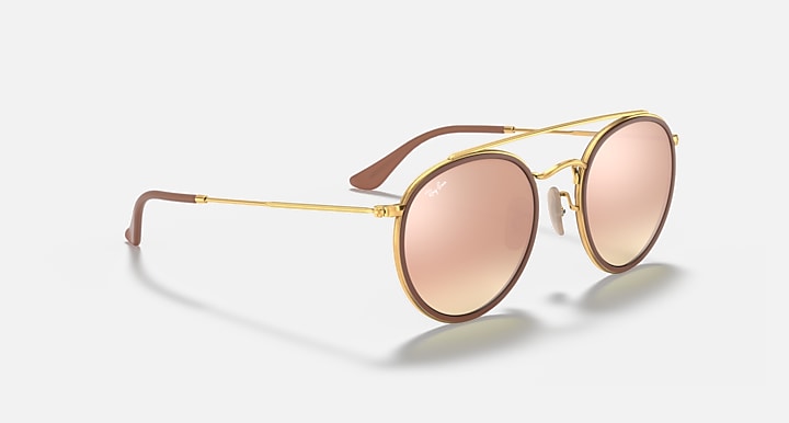 Ray-Ban ROUND DOUBLE BRIDGE Arista Gold with Solid Color Gradient - Mirror lenses - Alternative