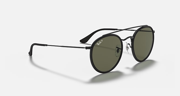 Ray-Ban ROUND DOUBLE BRIDGE Black with G-15 Green Polarized Solid Color lenses - Alternative