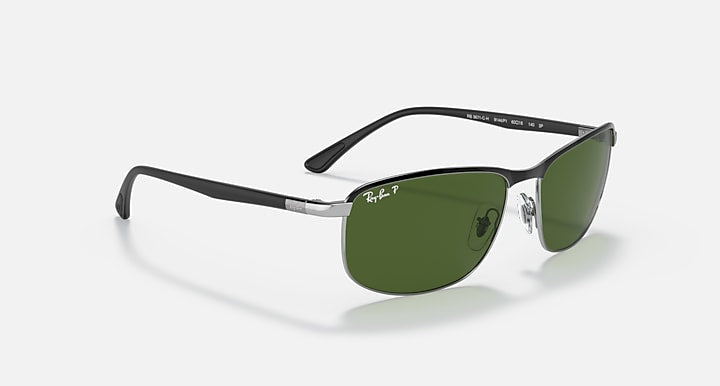 Ray-Ban RB3671 POLARIZED+ LENSES Black On Silver; Black with Dark Green Polarized+ Polarized+ lenses - Alternative