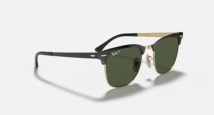 Ray-Ban CLUBMASTER METAL Black On Gold with G-15 Green Polarized Solid Color lenses - Alternative
