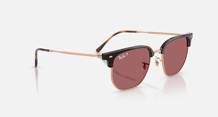 Ray-Ban NEW CLUBMASTER ONLINE ONLY LIMITED Havana On Rose Gold; Rose Gold with Polarized Purple Solid Color lenses - Alternative
