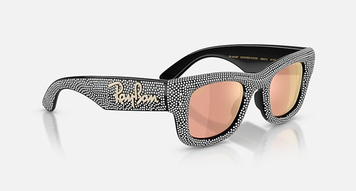 Ray-Ban WAYFARER PUFFER CRYSTAL PAVÈ EDITION Black with Dark Brown Mirror Rose Gold Mirror lenses - Alternative