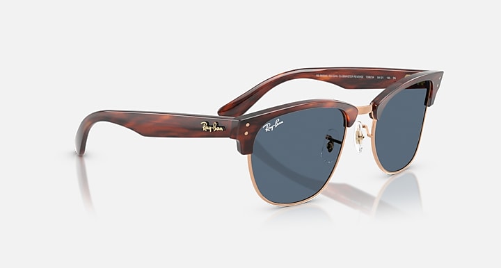 Ray-Ban CLUBMASTER REVERSE Striped Havana On Rose Gold; Striped Havana with Dark Blue Solid Color lenses - Alternative