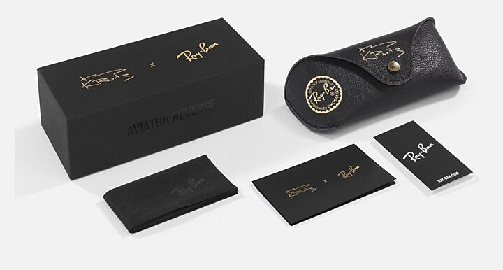 Ray-Ban LENNY KRAVITZ X AVIATOR REVERSE Black with Dark Grey Solid Color lenses - Packaging
