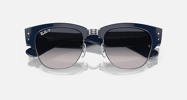 Ray-Ban MEGA CLUBMASTER Blue On Silver; Blue with Blue Polarized Gradient lenses - Closed Front