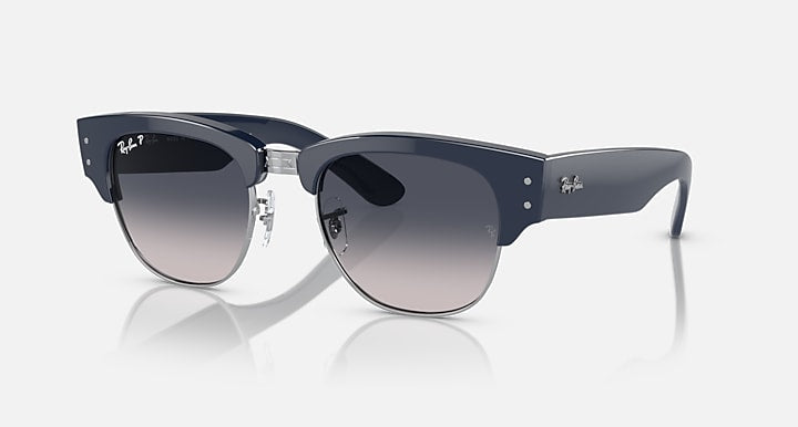 Ray-Ban MEGA CLUBMASTER Blue On Silver; Blue with Blue Polarized Gradient lenses - Quarter