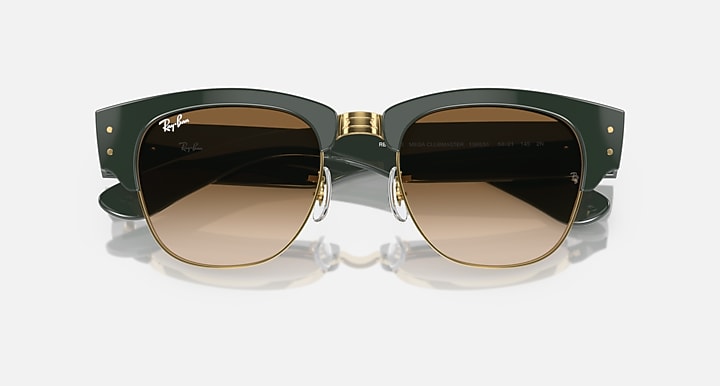 Ray-Ban MEGA CLUBMASTER Green On Gold; Green with Light Brown Gradient lenses - Closed Front