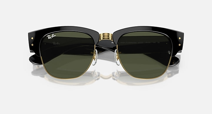 Ray-Ban MEGA CLUBMASTER Black On Gold; Black with G-15 Green Solid Color lenses - Closed Front