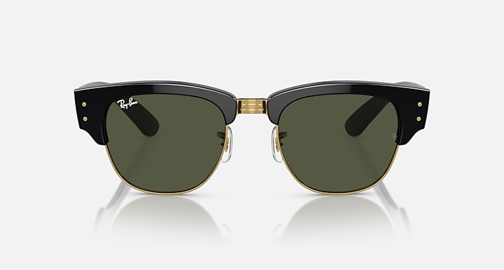 Ray-Ban MEGA CLUBMASTER Black On Gold; Black with G-15 Green Solid Color lenses - Front