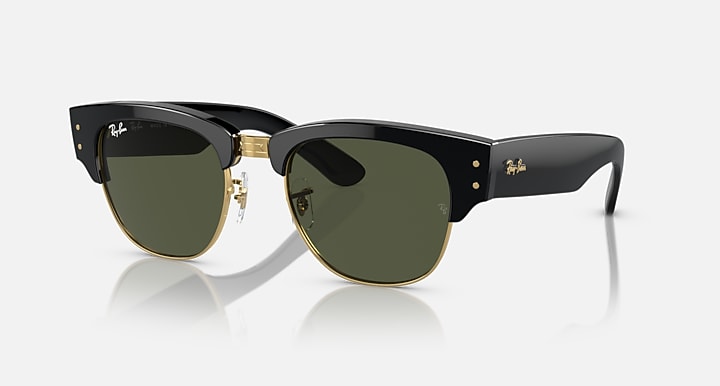 Ray-Ban MEGA CLUBMASTER Black On Gold; Black with G-15 Green Solid Color lenses - Quarter