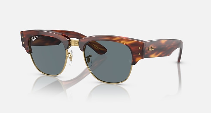 Ray-Ban MEGA CLUBMASTER Striped Havana with Dark Blue Polarized Solid Color lenses - Quarter