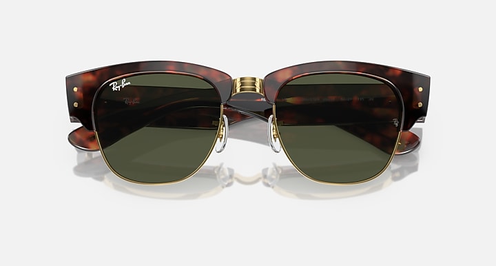 Ray-Ban MEGA CLUBMASTER Tortoise On Gold with G-15 Green Solid Color lenses - Closed Front