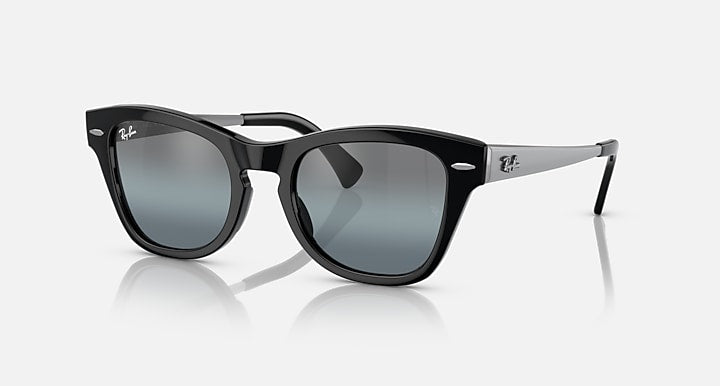 Ray-Ban RB0707SM Black; Gunmetal with Blue Vintage Gradient - Mirror lenses - Quarter