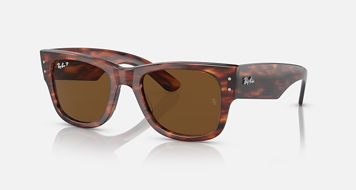 Ray-Ban MEGA WAYFARER Striped Havana with Brown Polarized Solid Color lenses - Quarter