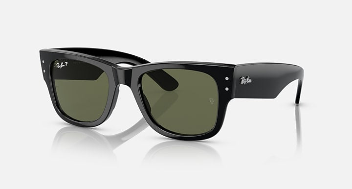Ray-Ban MEGA WAYFARER Black with Green Polarized Solid Color lenses - Quarter