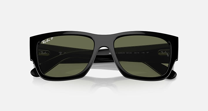 Ray-Ban CARLOS Black with Green Polarized Solid Color lenses - Closed Front