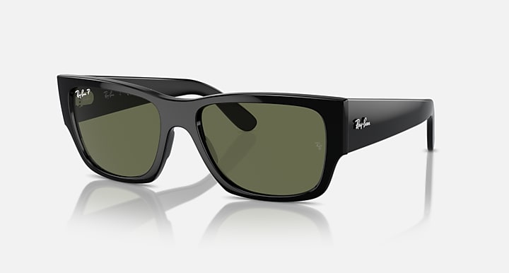 Ray-Ban CARLOS Black with Green Polarized Solid Color lenses - Quarter