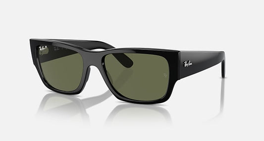 Ray-Ban CARLOS Black with Green Polarized Solid Color lenses - Quarter