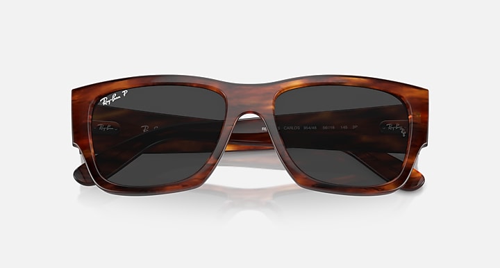 Ray-Ban CARLOS Striped Havana with Black Polarized Solid Color lenses - Closed Front