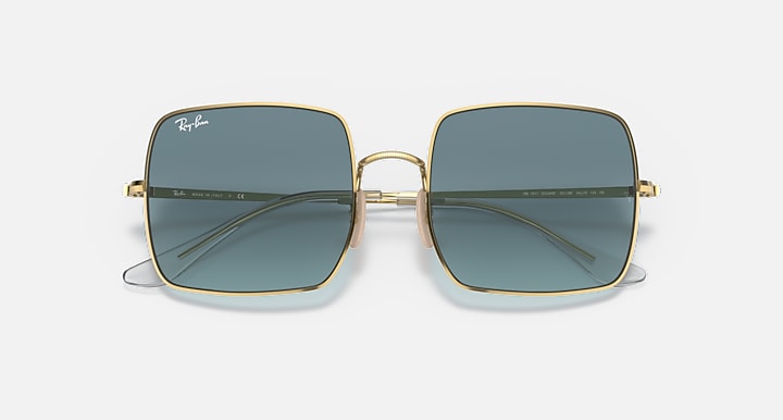 Ray-Ban SQUARE 1971 CLASSIC Arista Gold with Blue/Grey Gradient lenses - Closed Front