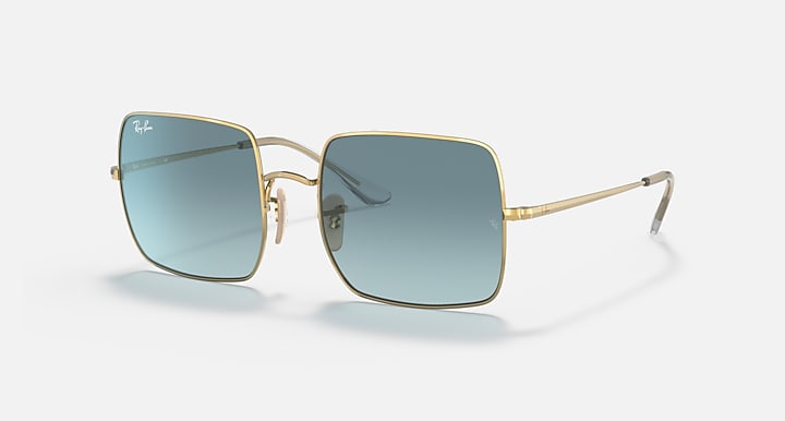 Ray-Ban SQUARE 1971 CLASSIC Arista Gold with Blue/Grey Gradient lenses - Quarter