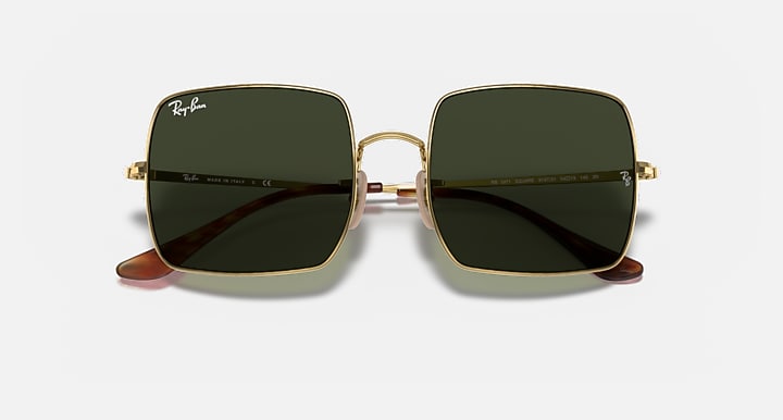Ray-Ban SQUARE 1971 CLASSIC Arista Gold with G-15 Green Solid Color lenses - Closed Front