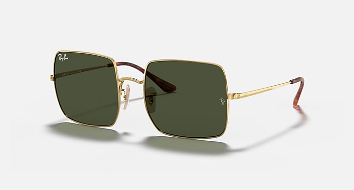 Ray-Ban SQUARE 1971 CLASSIC Arista Gold with G-15 Green Solid Color lenses - Quarter