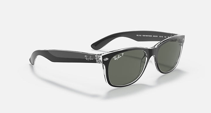 Ray-Ban NEW WAYFARER CLASSIC Black On Transparent; Black with Polarized Green Classic G-15 Solid Color lenses - Alternative