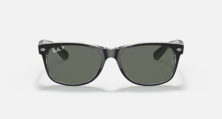 Ray-Ban NEW WAYFARER CLASSIC Black On Transparent; Black with Polarized Green Classic G-15 Solid Color lenses - Front