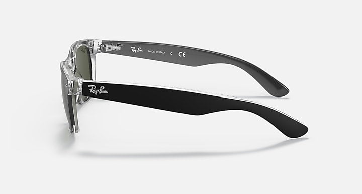 Ray-Ban NEW WAYFARER COLOR MIX Black On Transparent with G-15 Green Solid Color lenses - Lateral