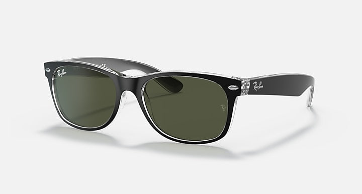 Ray-Ban NEW WAYFARER COLOR MIX Black On Transparent with G-15 Green Solid Color lenses - Quarter