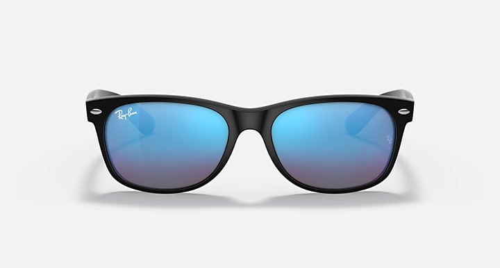 Ray-Ban NEW WAYFARER FLASH Rubber Black; Black with Blue Flash Solid Color - Mirror lenses - Front