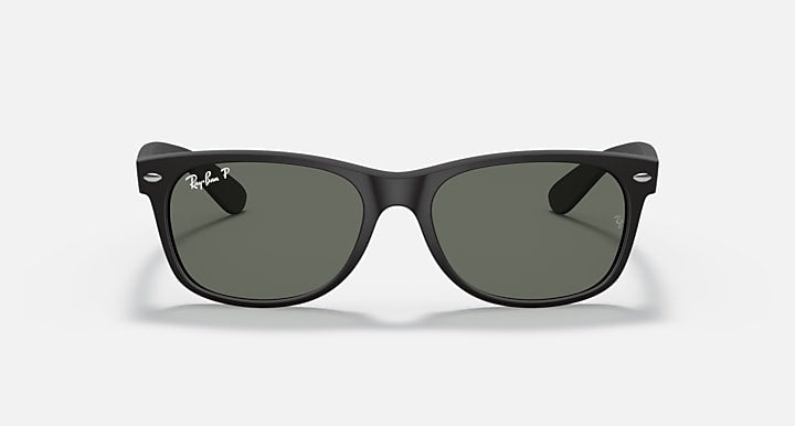 Ray-Ban NEW WAYFARER CLASSIC Rubber Black; Black with Green Polarized Solid Color lenses - Front