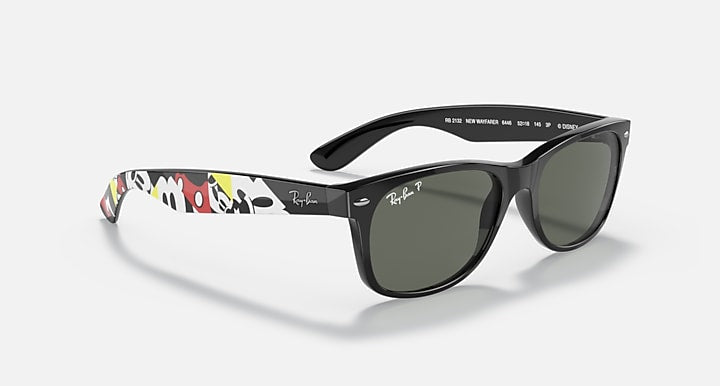 Ray-Ban RB2132 MICKEY J19 Black; Mickey Mouse with G-15 Green Polarized Solid Color lenses - Alternative