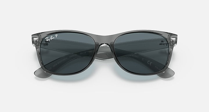 Ray-Ban NEW WAYFARER CLASSIC Transparent Grey; Grey with Dark Blue Polarized Solid Color lenses - Closed Front