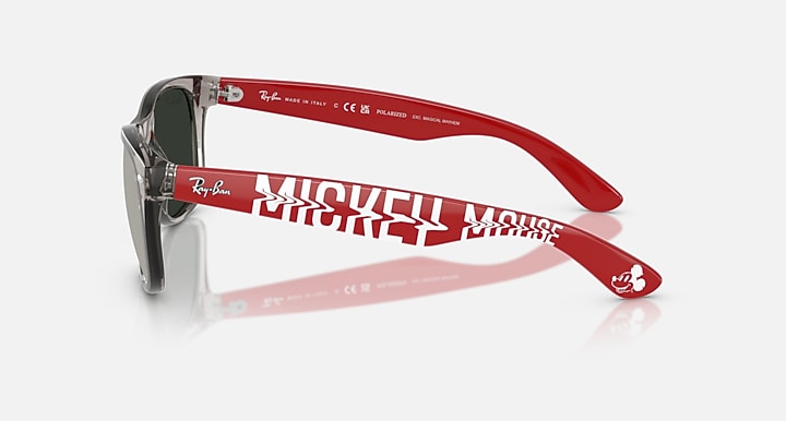 Ray-Ban NEW WAYFARER DISNEY MICKEY & MINNIE MOUSE LIQUID Transparent Grey; Red with Grey Mirror Silver Polarized Solid Color - Mirror lenses - Lateral