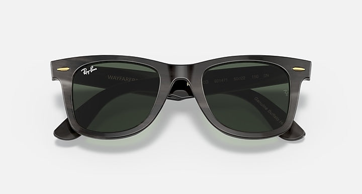 Ray-Ban ORIGINAL WAYFARER HORN Dark Brown with G-15 Green Solid Color lenses - Closed Front