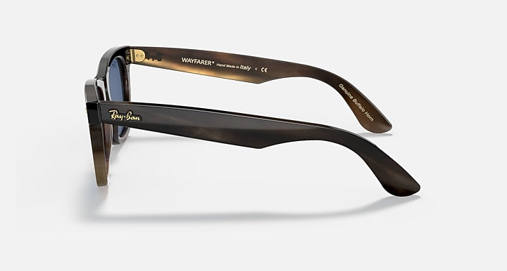 Ray-Ban ORIGINAL WAYFARER HORN Light Havana; Light Brown with Blue Solid Color lenses - Lateral