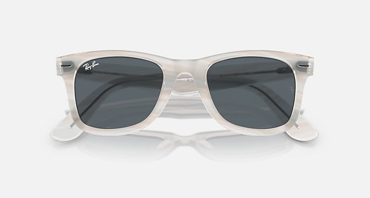 Ray-Ban ORIGINAL WAYFARER CHANGE Photo Striped Light Blue with Blue Solid Color lenses - Closed Front