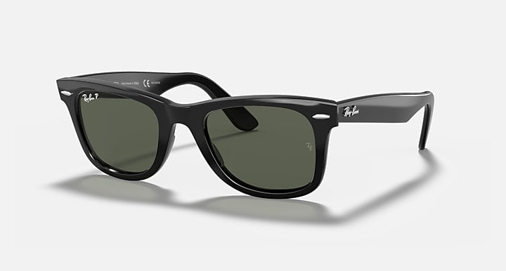 Ray-Ban ORIGINAL WAYFARER CLASSIC Black with G-15 Green Polarized Solid Color lenses - Quarter