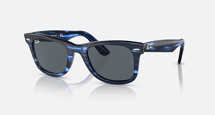 Ray-Ban ORIGINAL WAYFARER BIO-BASED Striped Blue with Blue Solid Color lenses - Quarter