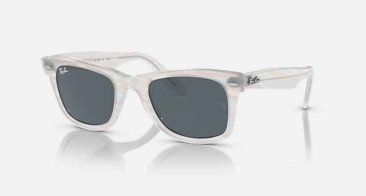 Ray-Ban ORIGINAL WAYFARER CHANGE Photo Striped Light Blue with Blue Solid Color lenses - Quarter
