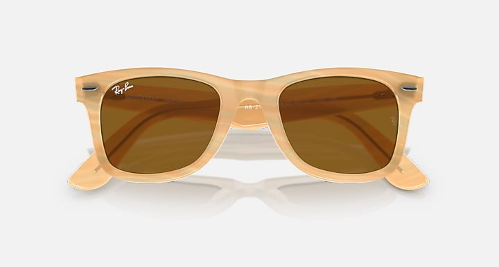 Ray-Ban ORIGINAL WAYFARER CHANGE Photo Striped Brown with Brown Solid Color lenses - Closed Front