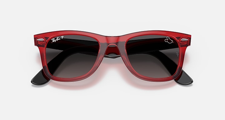 Ray-Ban RB2140 WAYFARER MICKEY J22 Transparent Red; Black with Grey Polarized Gradient lenses - Closed Front